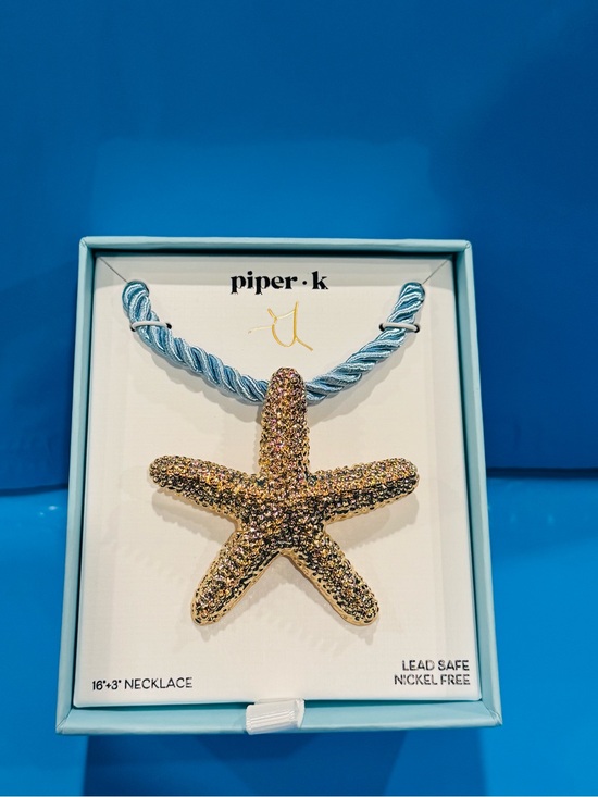 Piper K Jewelry - NWT Piper•k Gold Glitter Starfish Necklace with Light Blue Cord